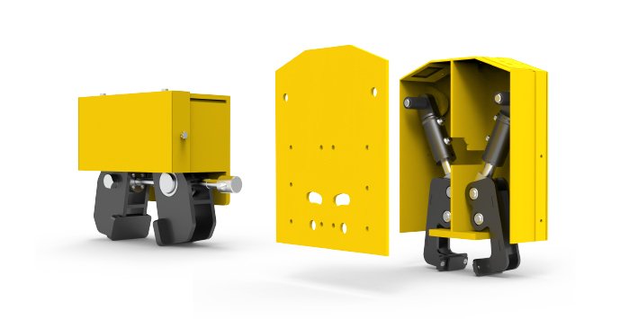 Wimac hydraulic rail clamp storm brake supplied in Egypt, fitted on a gantry crane end carriage to protect against wind