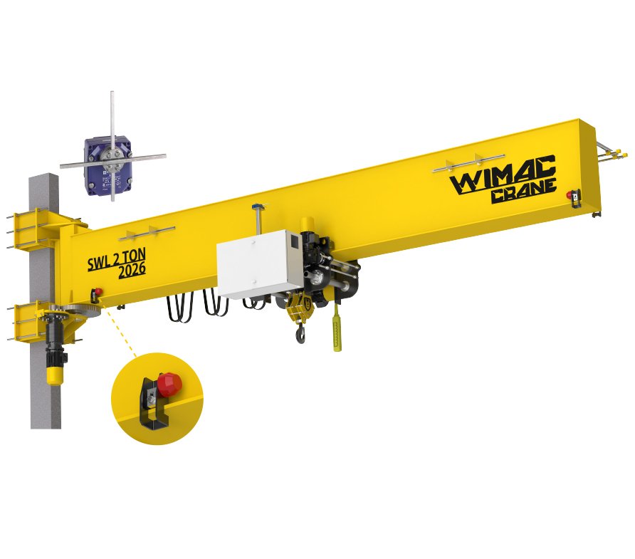 Bracket assembly of a colonned jib crane bolted onto its bearing tube