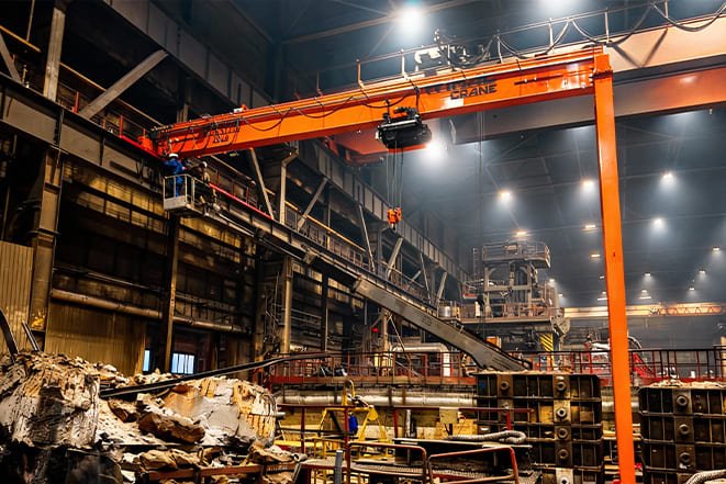 Wimac semi-gantry crane supplied in Egypt, equipped with a wire rope hoist