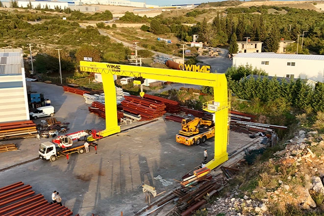 Turkish-made Wimac L-type gantry crane working in an industrial setting